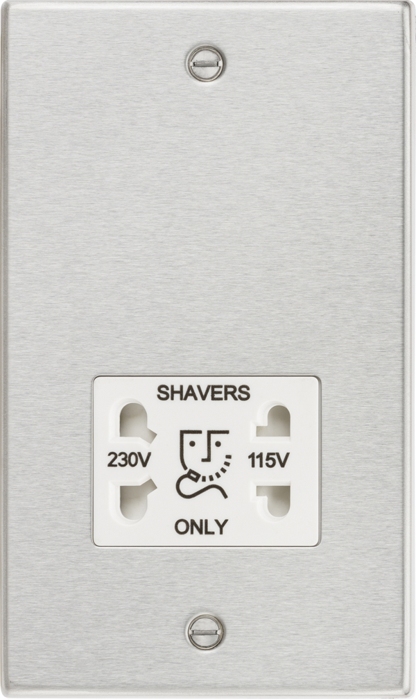 Knightsbridge MLA CS89BCW 115/230V Dual Voltage Shaver Socket with White Insert - Square Edge Brushed Chrome