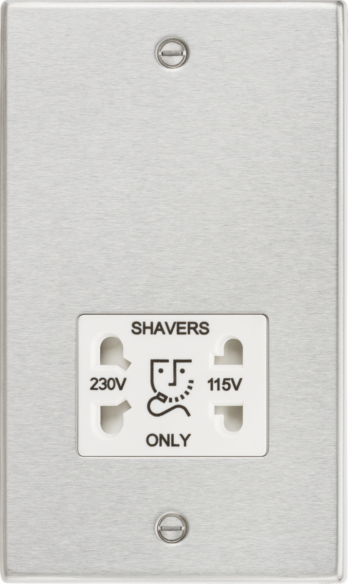 Knightsbridge MLA CS89BCW 115/230V Dual Voltage Shaver Socket with White Insert - Square Edge Brushed Chrome