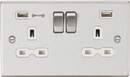 Knightsbridge MLA CS9906BCW 13A 2G DP Switched Socket with Dual USB Charger (Type-A FASTCHARGE port) - Brushed Chrome/White
