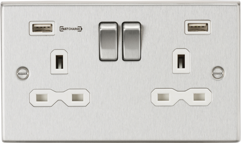 Knightsbridge MLA CS9906BCW 13A 2G DP Switched Socket with Dual USB Charger (Type-A FASTCHARGE port) - Brushed Chrome/White