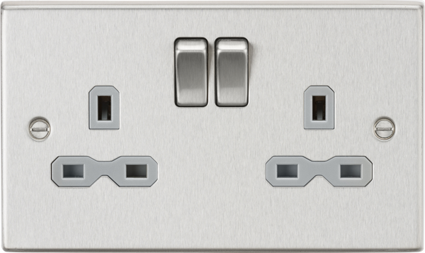 Knightsbridge MLA CS9BCG 13A 2G DP Switched Socket with Grey Insert - Square Edge Brushed Chrome