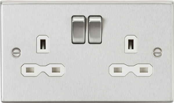 Knightsbridge MLA CS9BCW 13A 2G DP Switched Socket with White Insert - Square Edge Brushed Chrome