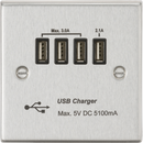 Knightsbridge MLA CSQUADBC Quad USB Charger Outlet (5.1A) - Brushed Chrome with Black Insert