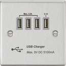Knightsbridge MLA CSQUADBCG Quad USB Charger Outlet (5.1A) - Brushed Chrome with Grey Insert