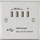 Knightsbridge MLA CSQUADBCW Quad USB Charger Outlet (5.1A) - Brushed Chrome with White Insert