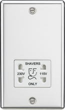 Knightsbridge MLA CL89PCW 115-230V Dual Voltage Shaver Socket with White Insert - Rounded Edge Polished Chrome