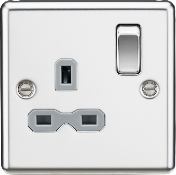 Knightsbridge MLA CL7PCG 13A 1G DP Switched Socket with Grey Insert - Rounded Edge Polished Chrome