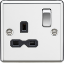 Knightsbridge MLA CL7PC 13A 1G DP Switched Socket with Black Insert - Rounded Edge Polished Chrome