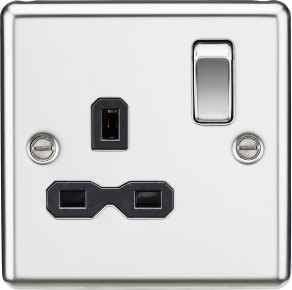 Knightsbridge MLA CL7PC 13A 1G DP Switched Socket with Black Insert - Rounded Edge Polished Chrome