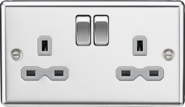 Knightsbridge MLA CL9PCG 13A 2G DP Switched Socket with Grey Insert - Rounded Edge Polished Chrome