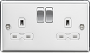 Knightsbridge MLA CL9PCW 13A 2G DP Switched Socket with White Insert - Rounded Edge Polished Chrome