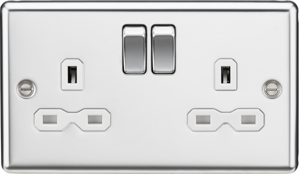 Knightsbridge MLA CL9PCW 13A 2G DP Switched Socket with White Insert - Rounded Edge Polished Chrome