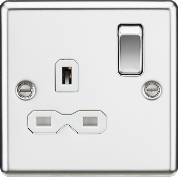 Knightsbridge MLA CL7PCW 13A 1G DP Switched Socket with White Insert - Rounded Edge Polished Chrome
