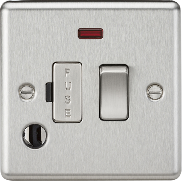 Knightsbridge MLA CL63FBC 13A Switched Fused Spur Unit with Neon & Flex Outlet - Rounded Edge Brushed Chrome