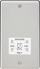 Knightsbridge MLA CL89BCW 115-230V Dual Voltage Shaver Socket with White Insert - Rounded Edge Brushed Chrome
