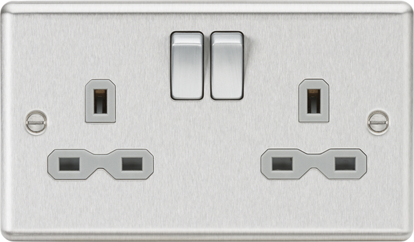 Knightsbridge MLA CL9BCG 13A 2G DP Switched Socket with Grey Insert - Rounded Edge Brushed Chrome