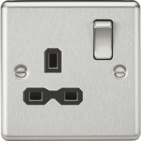 Knightsbridge MLA CL7BC 13A 1G DP Switched Socket with Black Insert - Rounded Edge Brushed Chrome
