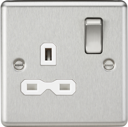 Knightsbridge MLA CL7BCW 13A 1G DP Switched Socket with White Insert - Rounded Edge Brushed Chrome
