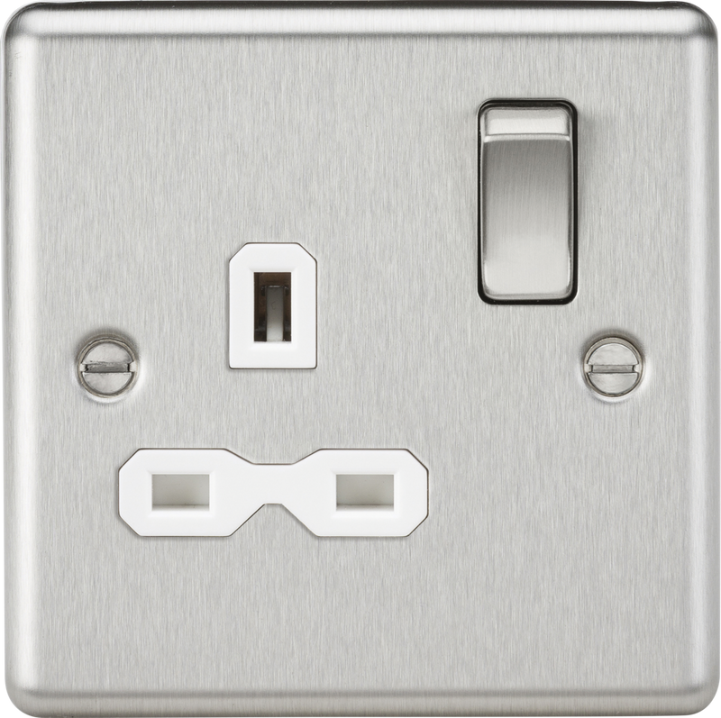 Knightsbridge MLA CL7BCW 13A 1G DP Switched Socket with White Insert - Rounded Edge Brushed Chrome