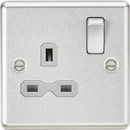 Knightsbridge MLA CL7BCG 13A 1G DP Switched Socket with Grey Insert - Rounded Edge Brushed Chrome