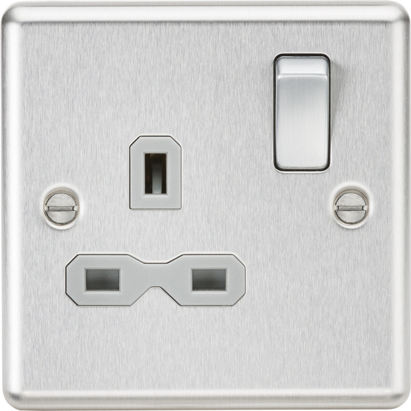 Knightsbridge MLA CL7BCG 13A 1G DP Switched Socket with Grey Insert - Rounded Edge Brushed Chrome