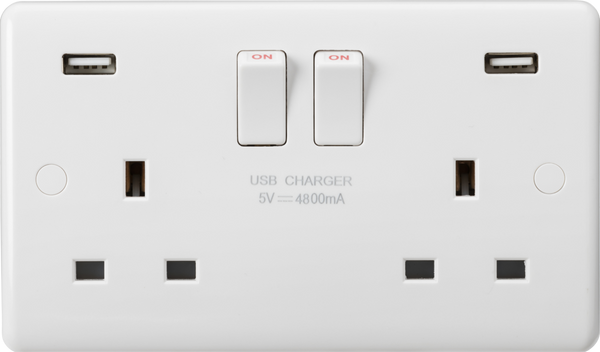 Knightsbridge MLA CU9948 Curved Edge 13A 2G DP Switched Socket with Dual USB Charger (5V DC 4.8A shared)