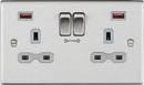 Knightsbridge MLA CS9908BCG 13A 2G DP Switched Socket with Dual USB FASTCHARGE ports (A + A) - Brushed Chrome with grey insert
