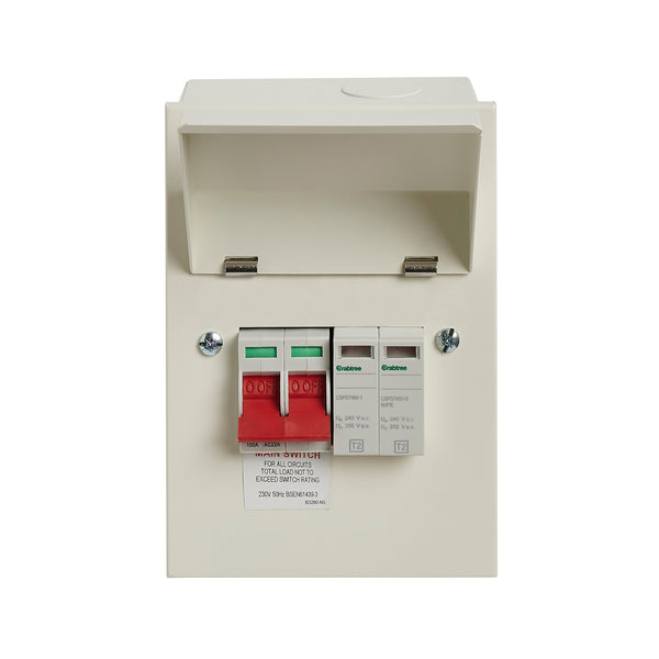 Crabtree 502RECBS Metal Consumer Unit Enclosure with 100A DP Supply Isolator and Type 2 SPD