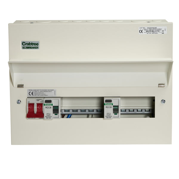 Crabtree 509-2835834B 9 Way Dual RCD Consumer Unit 100A Main Switch, 80A 30mA RCD +5, 80A 30mA RCD +4