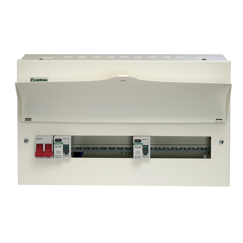 Crabtree 514-2837837B 14 Way Dual RCD Consumer Unit 100A Main Switch, 80A 30mA RCD +7, 80A 30mA RCD +7