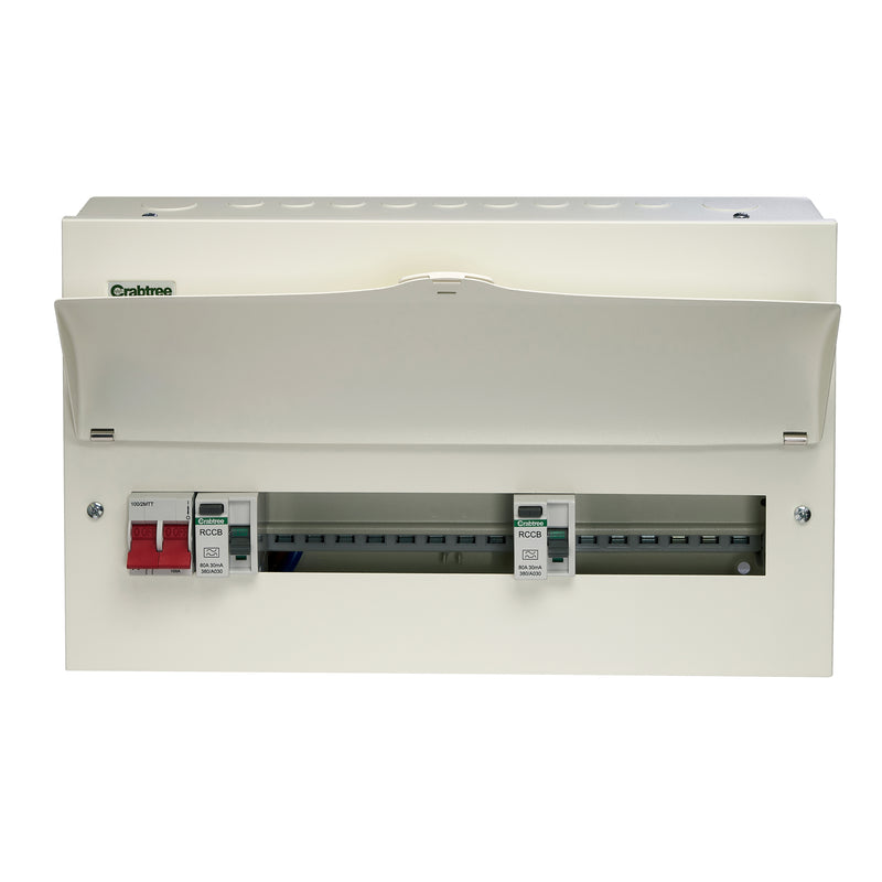 Crabtree 514-2838836B 14 Way Dual RCD Consumer Unit 100A Main Switch, 80A 30mA RCD +8, 80A 30mA RCD +6