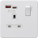 Knightsbridge MLA Screwless SFR9919MW 13A 1G Switched Socket with dual USB [FASTCHARGE] A+C - Matt White