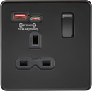 Knightsbridge MLA Screwless SFR9919MBB 13A 1G Switched Socket with dual USB [FASTCHARGE] A+C - Matt Black