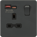Knightsbridge MLA Screwless SFR9919AT 13A 1G Switched Socket with dual USB [FASTCHARGE] A+C - Anthracite