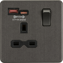 Knightsbridge MLA Screwless SFR9919SB 13A 1G Switched Socket with dual USB [FASTCHARGE] A+C - Smoked Bronze