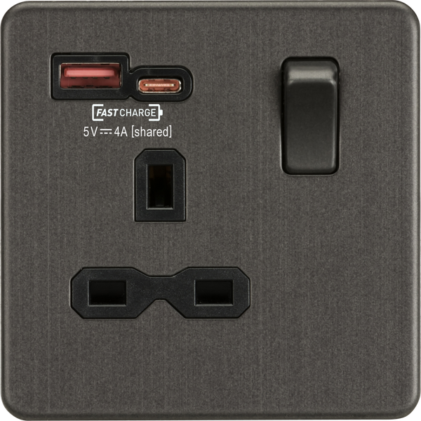 Knightsbridge MLA SFR9919SB 13A 1G Switched Socket with dual USB [FASTCHARGE] A+C - Smoked Bronze