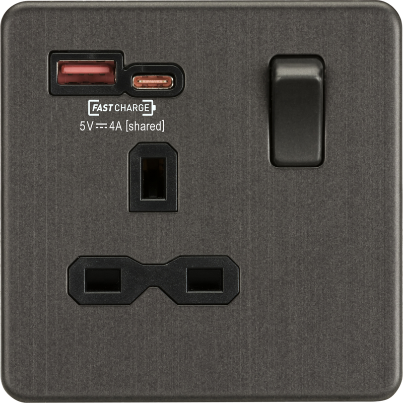 Knightsbridge MLA SFR9919SB 13A 1G Switched Socket with dual USB [FASTCHARGE] A+C - Smoked Bronze