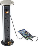Knightsbridge MLA SK9909BC IP54 3G pop-up socket with dual USB charger  A+C (FASTCHARGE) - Brushed chrome Cap