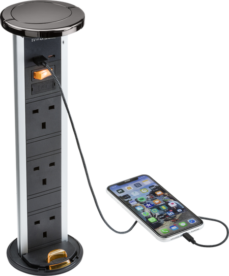 Knightsbridge MLA SK9909BN IP54 3G pop-up socket with dual USB charger  A+C (FASTCHARGE) - Black nickel Cap