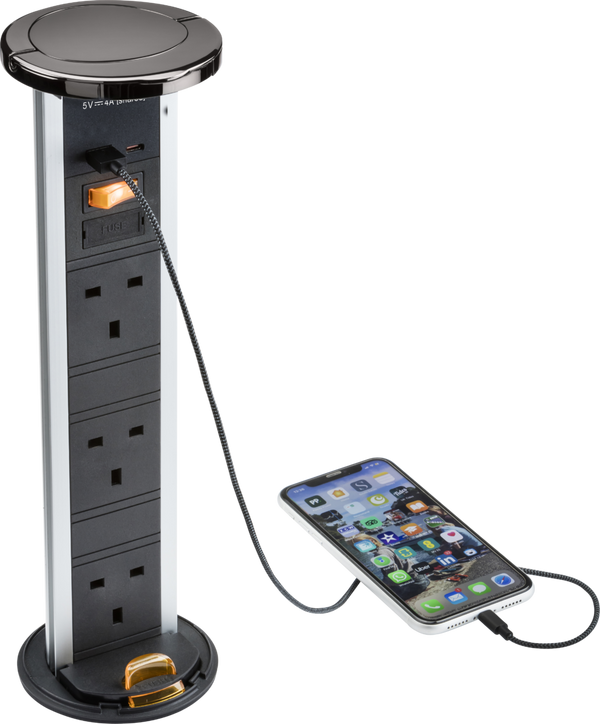 Knightsbridge MLA SK9909BN IP54 3G pop-up socket with dual USB charger  A+C (FASTCHARGE) - Black nickel Cap