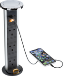 Knightsbridge MLA SK9909PC IP54 3G pop-up socket with dual USB charger  A+C (FASTCHARGE) - Polished chrome Cap