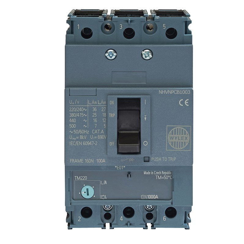 Wylex NHVNPCB1003 100A 25kA 3P NHV MCCB ATFM c-w Box Terminals