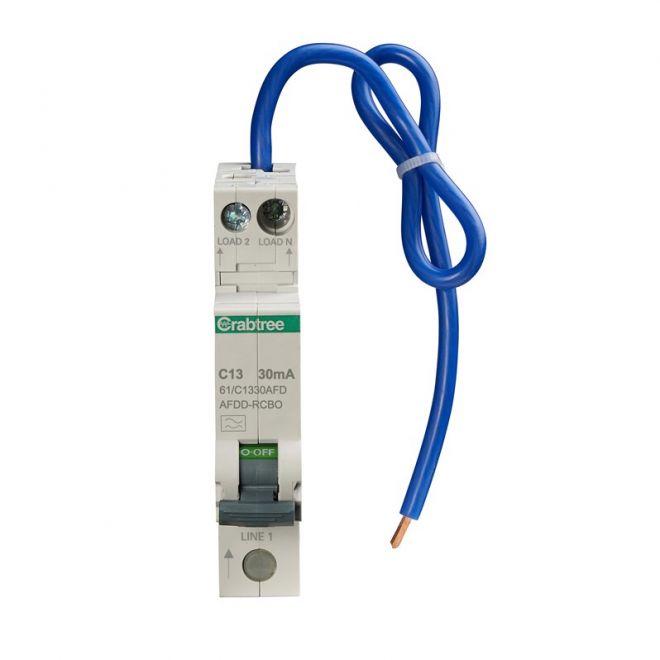 Crabtree 61-C1330AFD 13A 30mA SPswN C Curve 6kA Type A Miniature AFDD RCBO