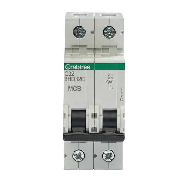 Crabtree 6HD32C C32 10kA 2P MCB (2 Module Width)