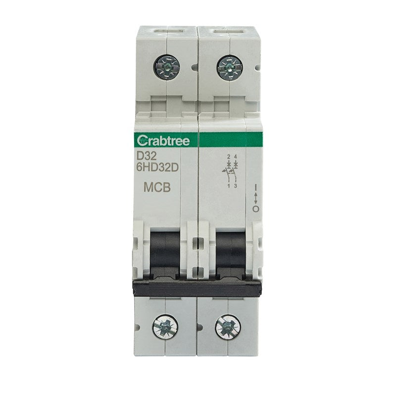 Crabtree 6HD32D D32 10kA 2P MCB (2 Module Width)