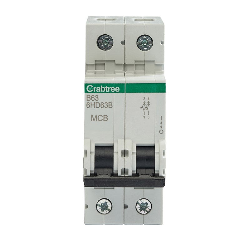 Crabtree 6HD63B B63 10kA 2P MCB (2 Module Width)