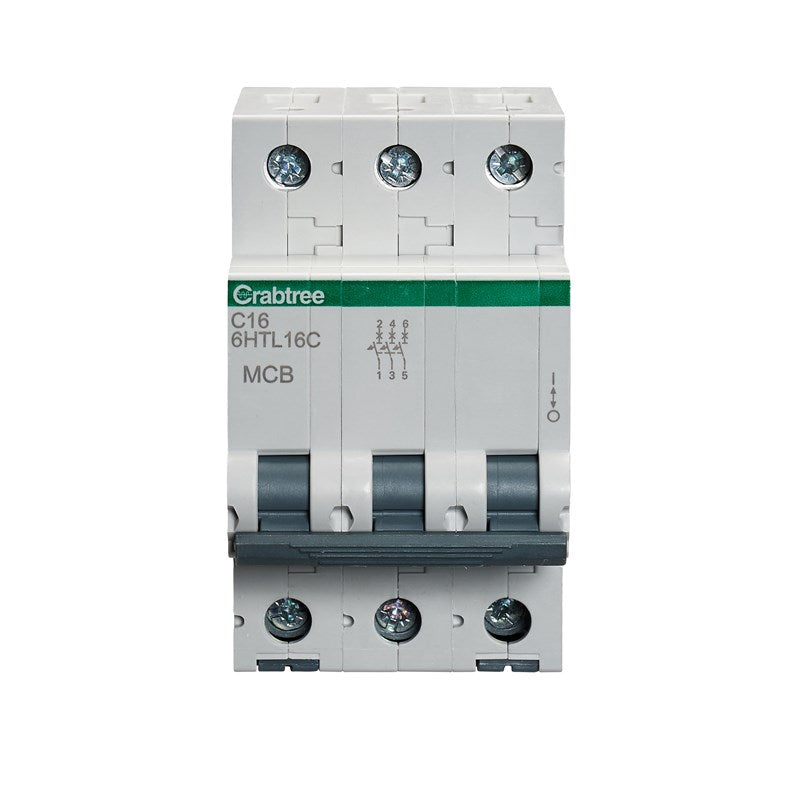 Crabtree 6HTL16C 16A TP MCB Type C 10kA