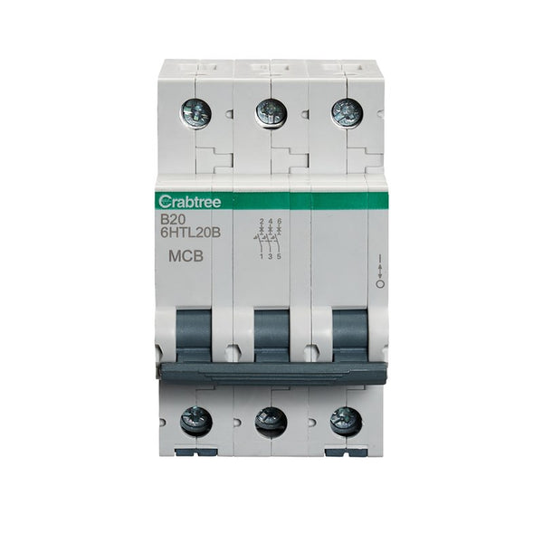 Crabtree 6HTL20B 20A TP MCB Type B 10kA