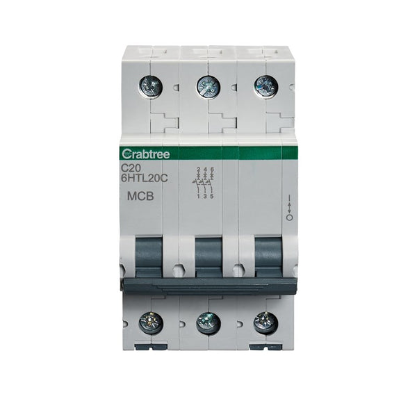 Crabtree 6HTL20C 20A TP MCB Type C 10kA