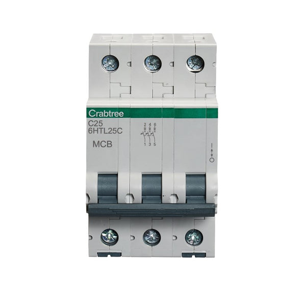 Crabtree 6HTL25C 25A TP MCB Type C 10kA
